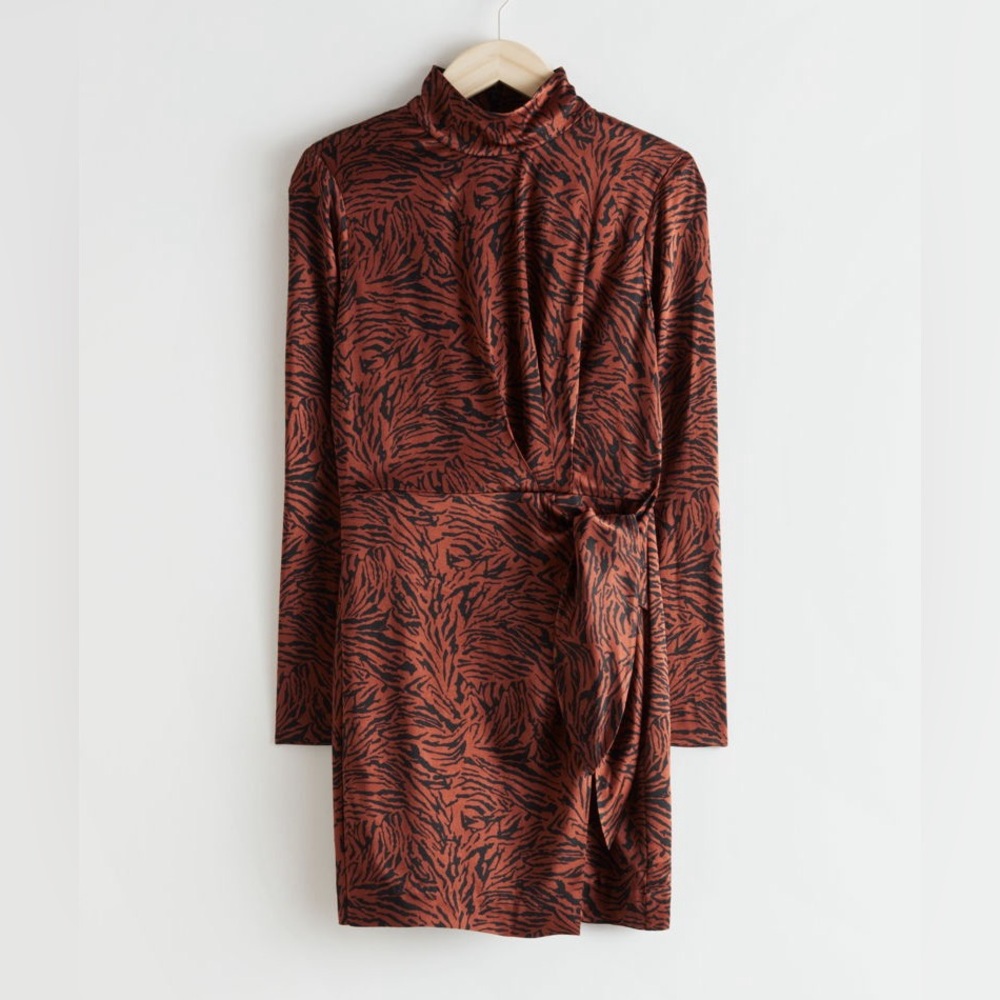 & Other Stories Padded Shoulder Animal Print Mini Dress